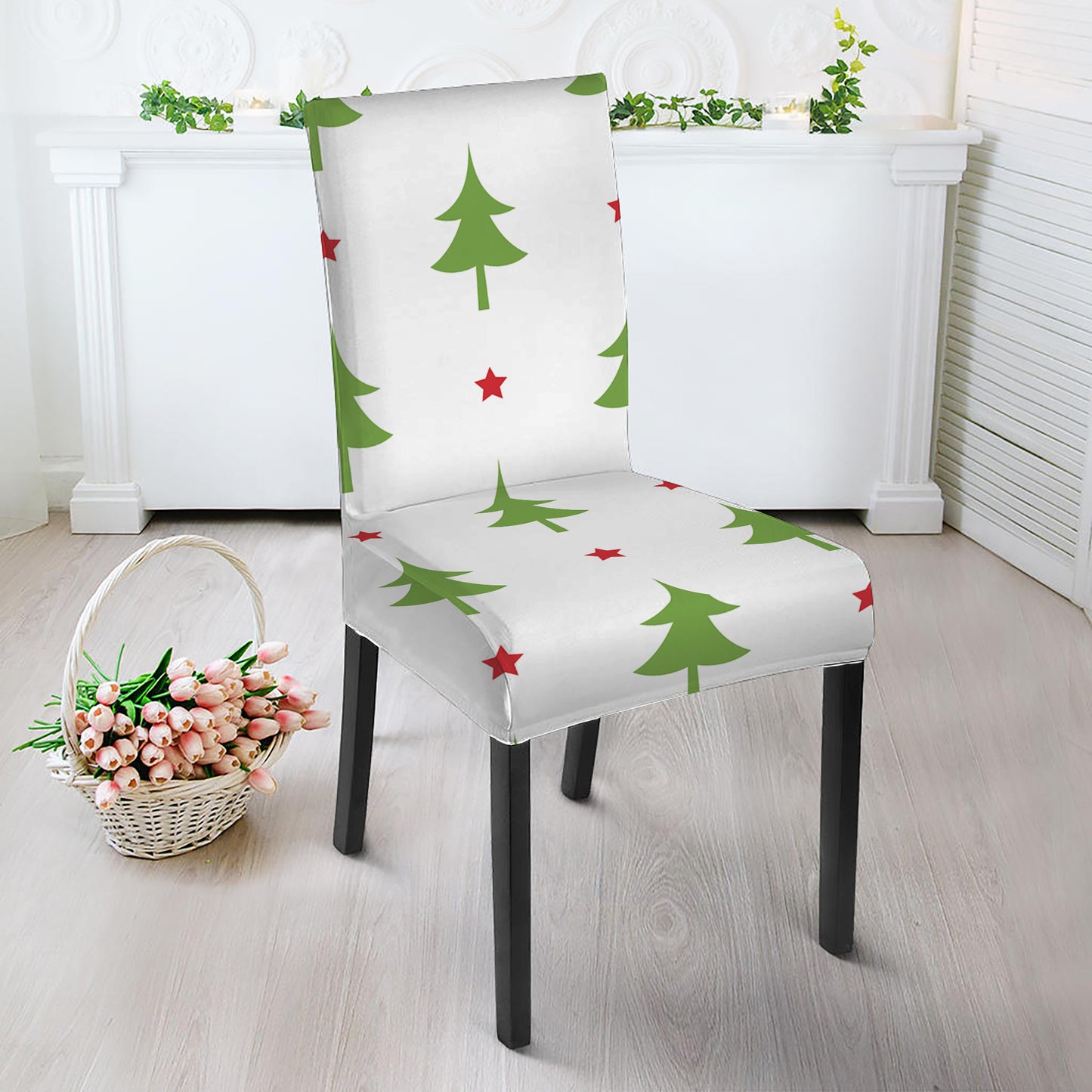 Christmas Tree And Star Pattern Print Dining Chair Slipcover