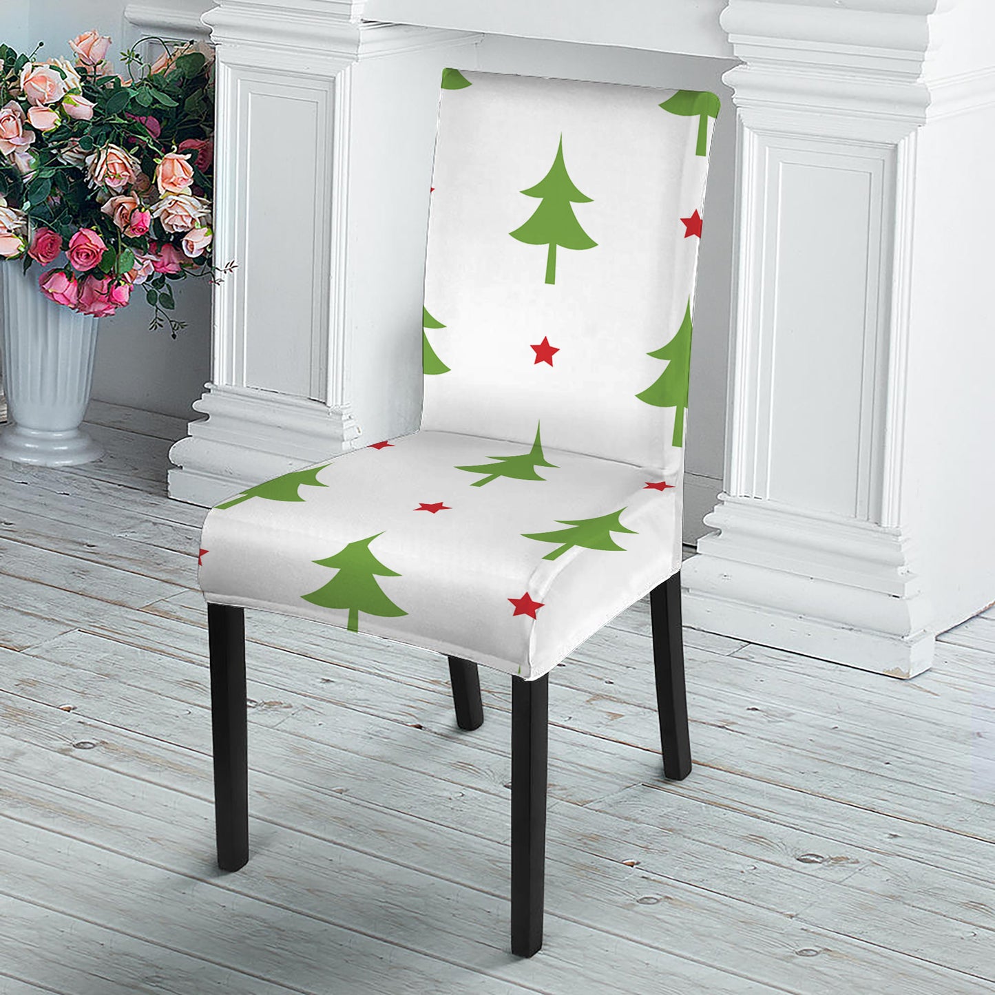 Christmas Tree And Star Pattern Print Dining Chair Slipcover