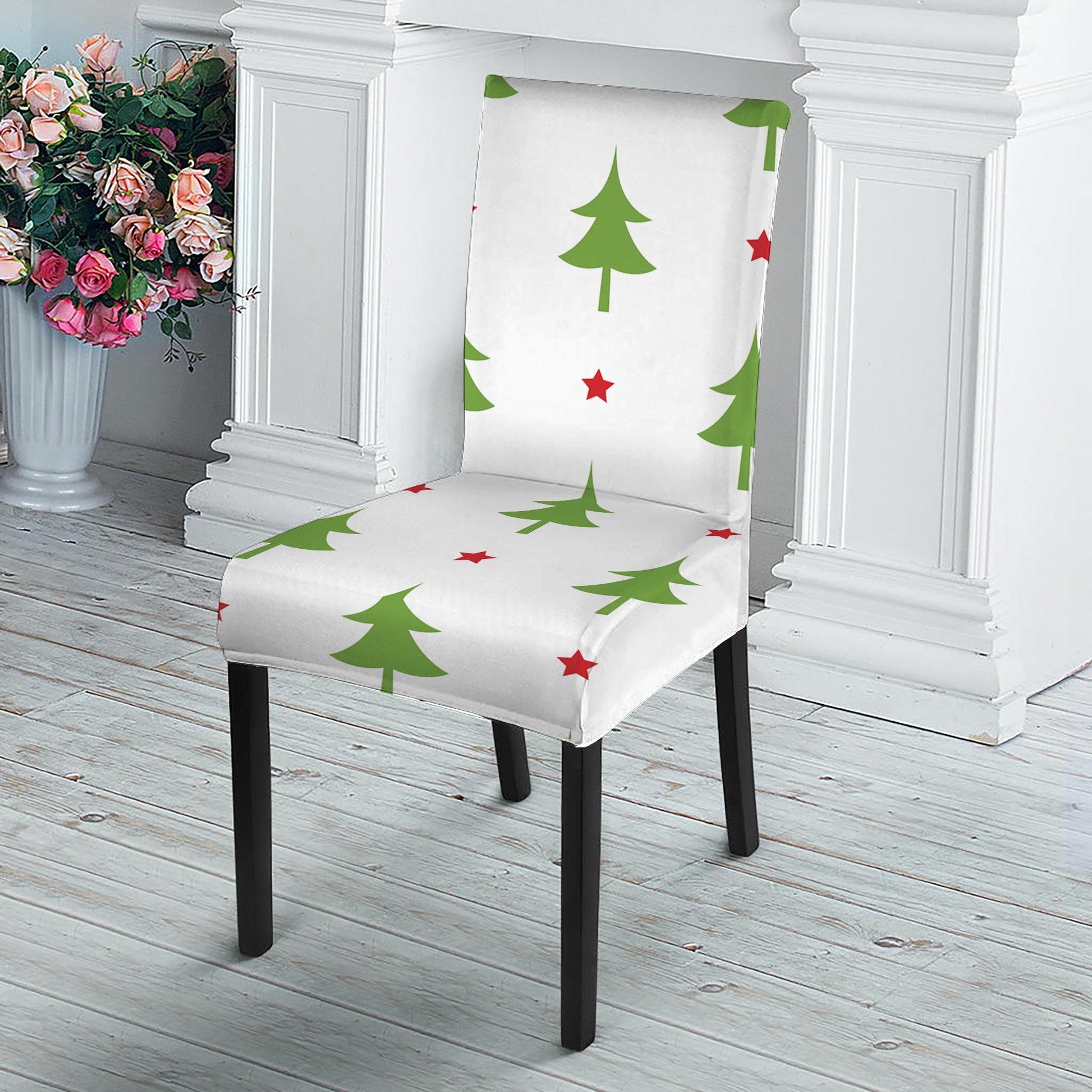 Christmas Tree And Star Pattern Print Dining Chair Slipcover