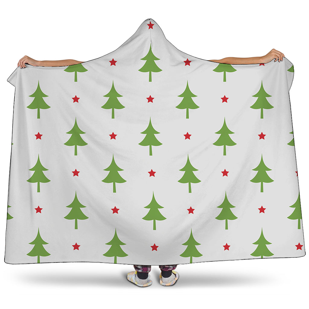Christmas Tree And Star Pattern Print Hooded Blanket