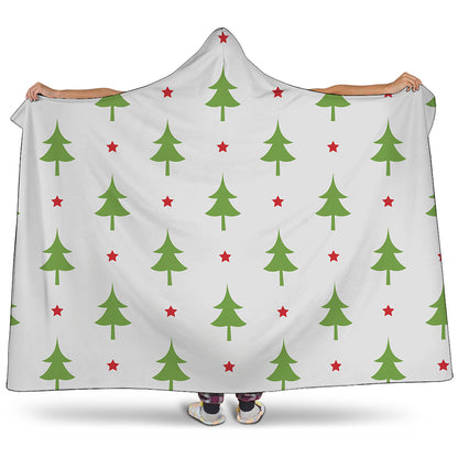 Christmas Tree And Star Pattern Print Hooded Blanket