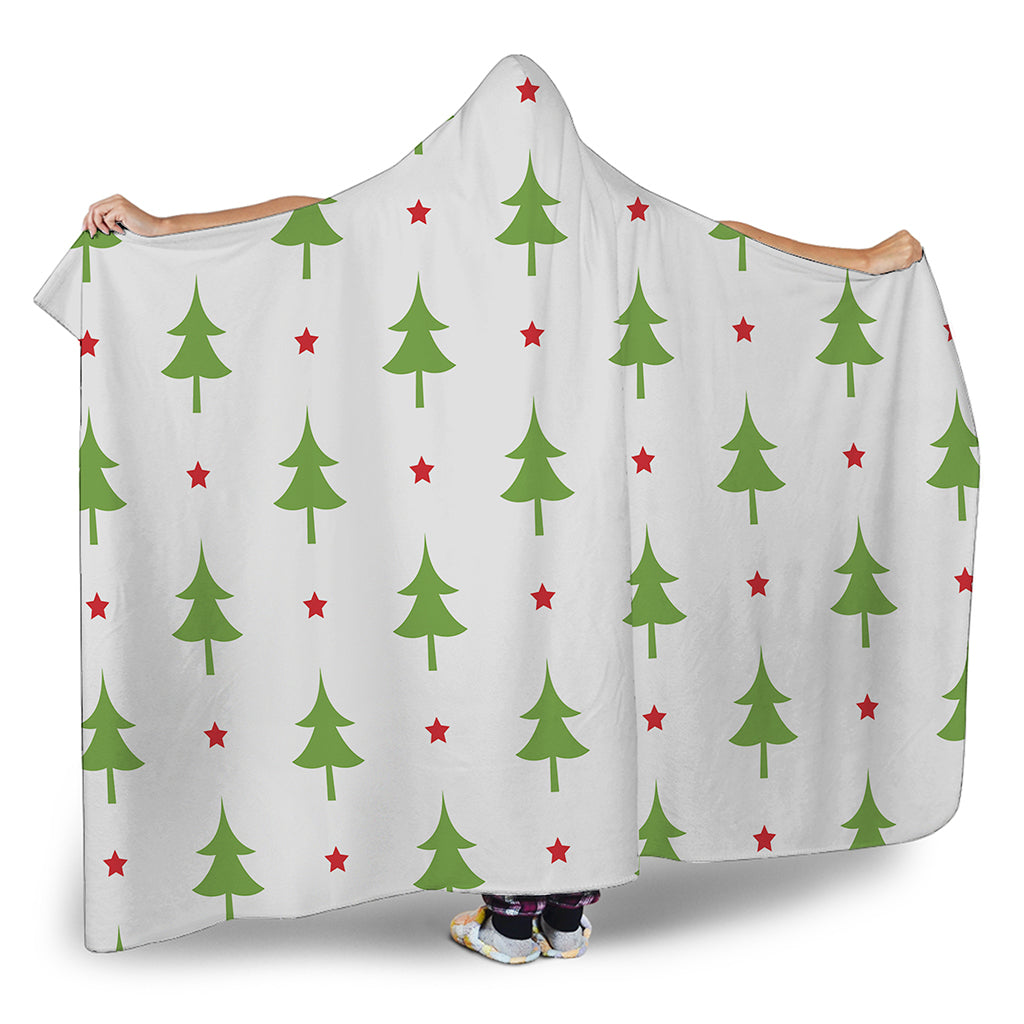 Christmas Tree And Star Pattern Print Hooded Blanket