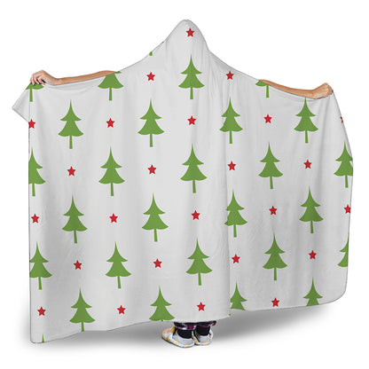 Christmas Tree And Star Pattern Print Hooded Blanket