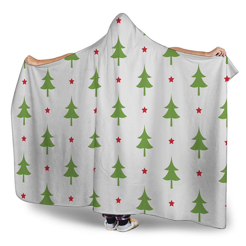 Christmas Tree And Star Pattern Print Hooded Blanket