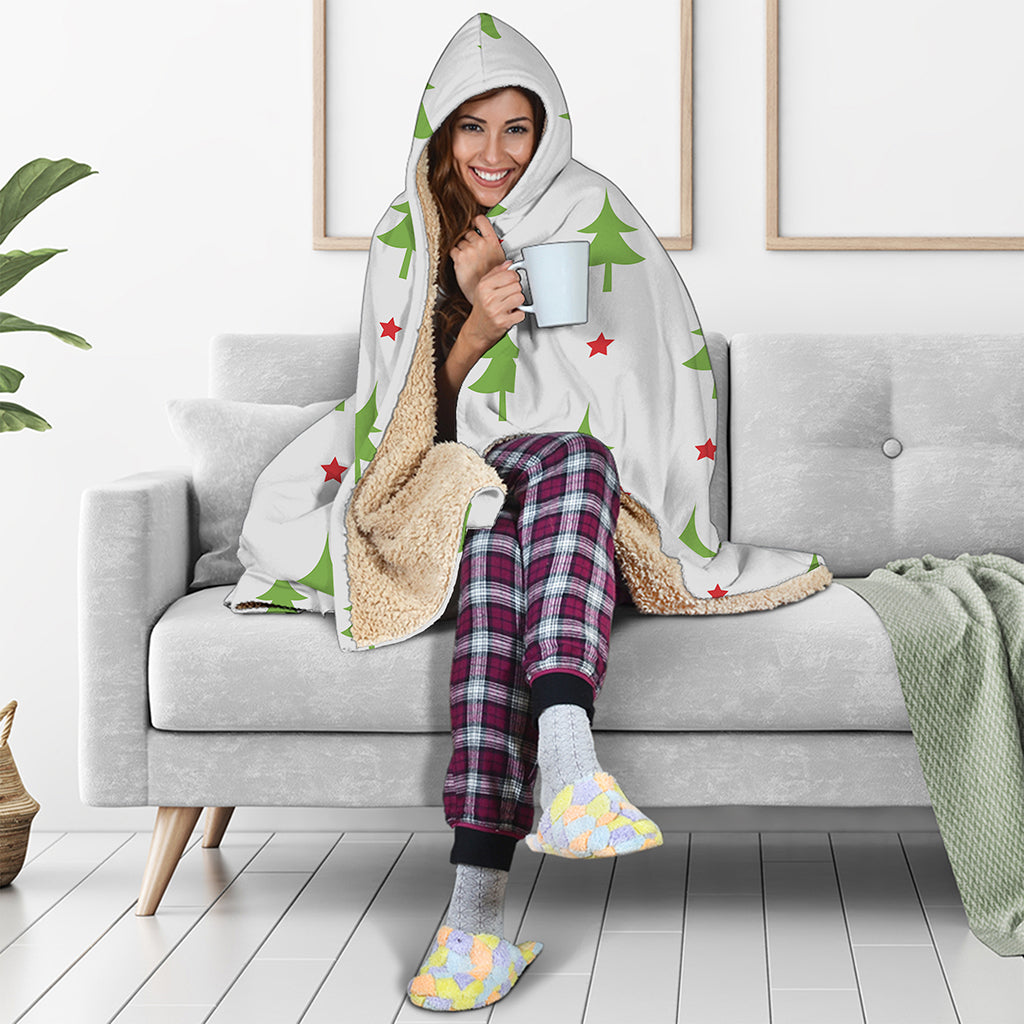 Christmas Tree And Star Pattern Print Hooded Blanket
