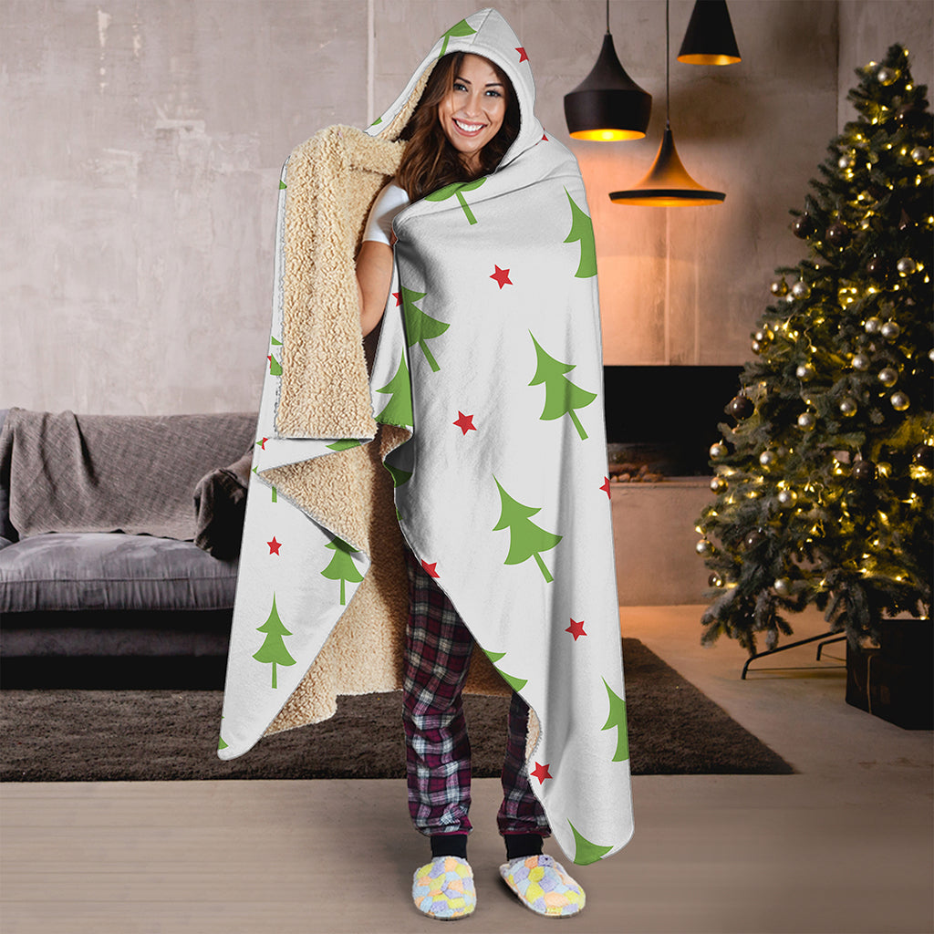 Christmas Tree And Star Pattern Print Hooded Blanket