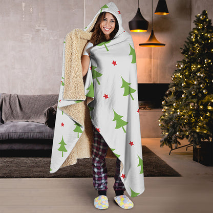 Christmas Tree And Star Pattern Print Hooded Blanket