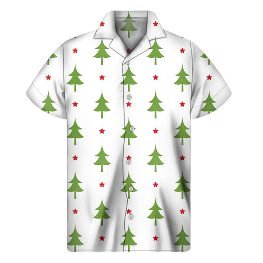 Christmas Tree And Star Pattern Print Men's Short Sleeve Shirt