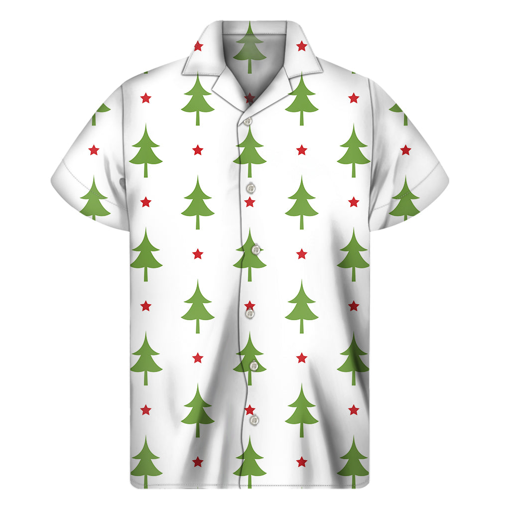 Christmas Tree And Star Pattern Print Men's Short Sleeve Shirt