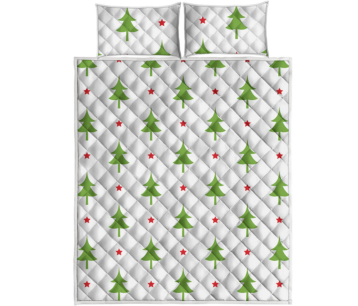 Christmas Tree And Star Pattern Print Quilt Bed Set