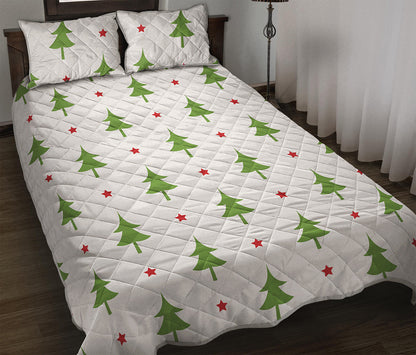 Christmas Tree And Star Pattern Print Quilt Bed Set