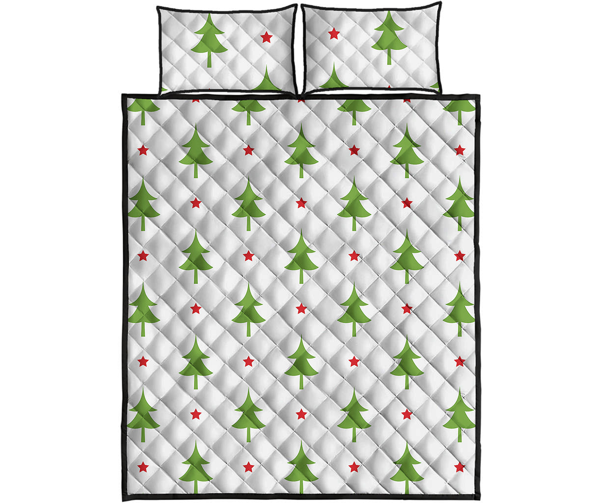 Christmas Tree And Star Pattern Print Quilt Bed Set