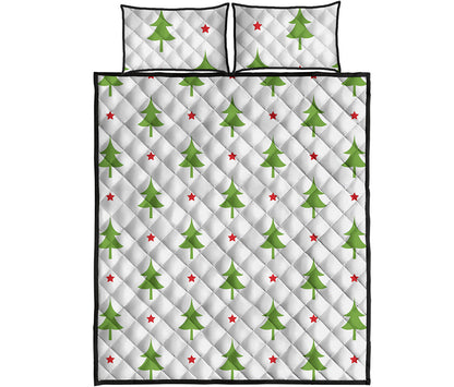Christmas Tree And Star Pattern Print Quilt Bed Set