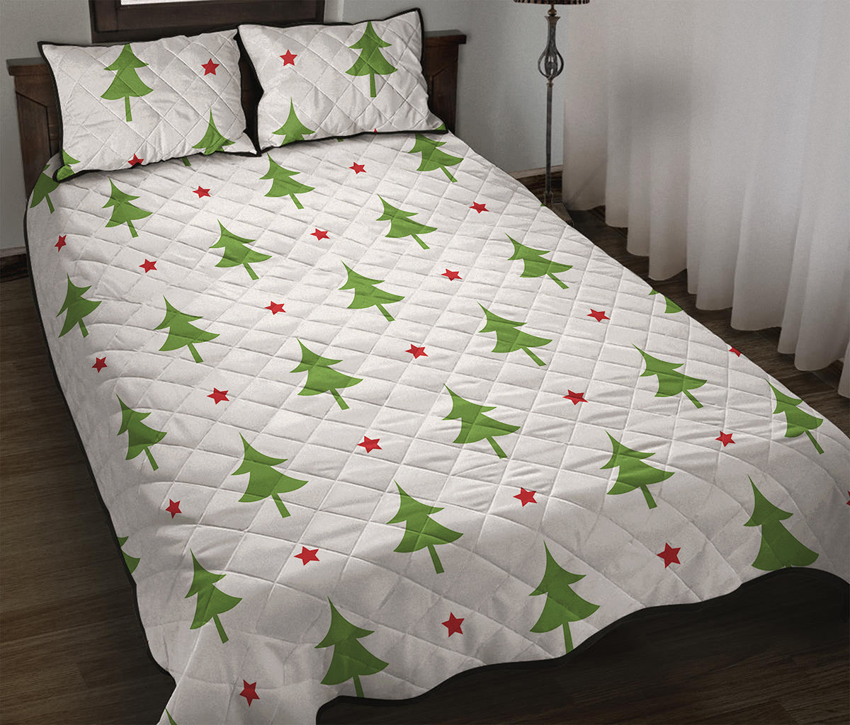Christmas Tree And Star Pattern Print Quilt Bed Set