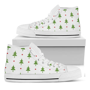 Christmas Tree And Star Pattern Print White High Top Shoes