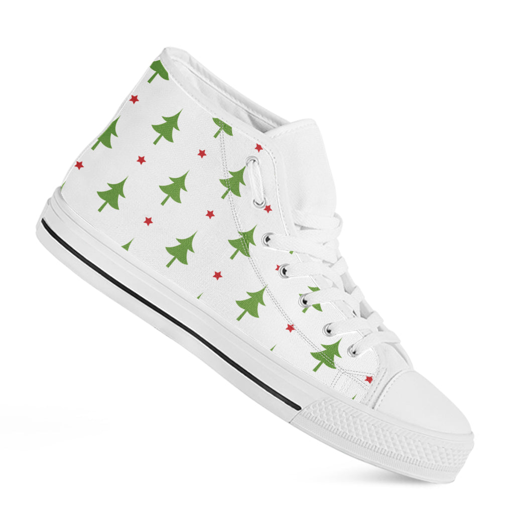 Christmas Tree And Star Pattern Print White High Top Shoes