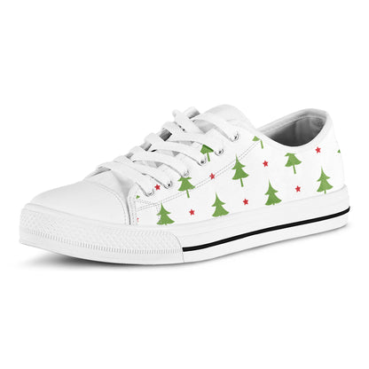 Christmas Tree And Star Pattern Print White Low Top Shoes