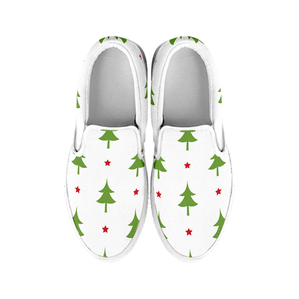 Christmas Tree And Star Pattern Print White Slip On Shoes