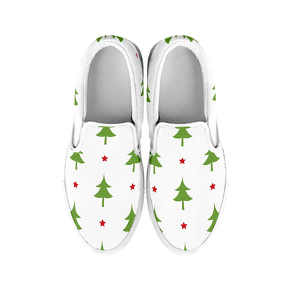 Christmas Tree And Star Pattern Print White Slip On Shoes
