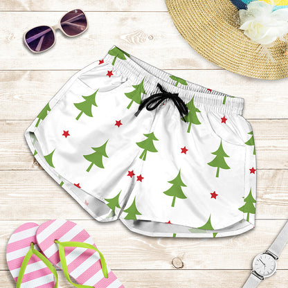 Christmas Tree And Star Pattern Print Women's Shorts