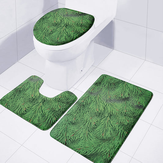 Christmas Tree Branches Print 3 Piece Bath Mat Set