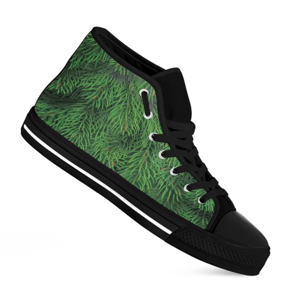 Christmas Tree Branches Print Black High Top Shoes