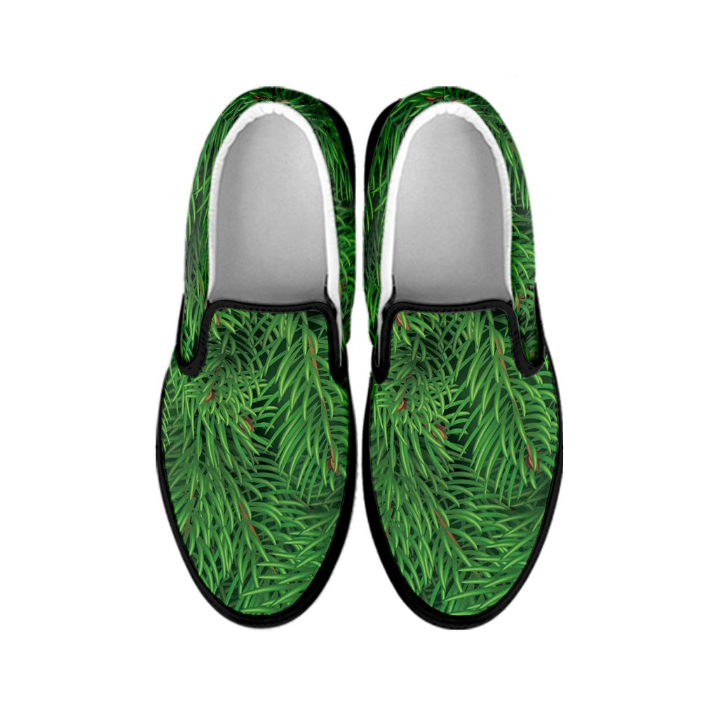 Christmas Tree Branches Print Black Slip On Shoes