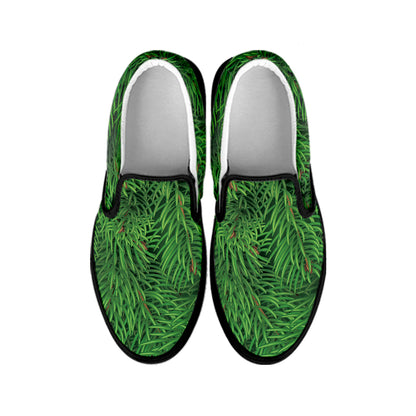 Christmas Tree Branches Print Black Slip On Shoes