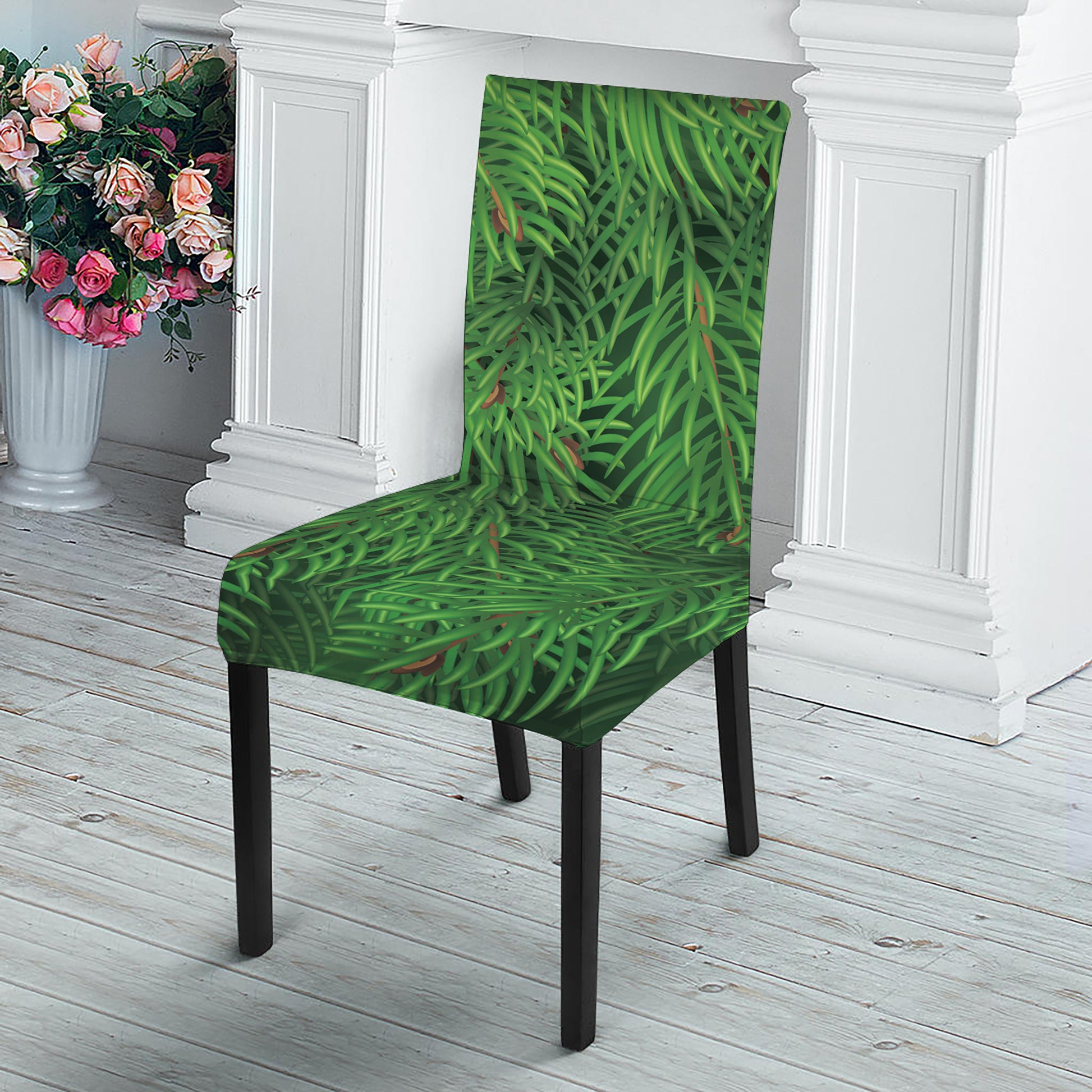 Christmas Tree Branches Print Dining Chair Slipcover