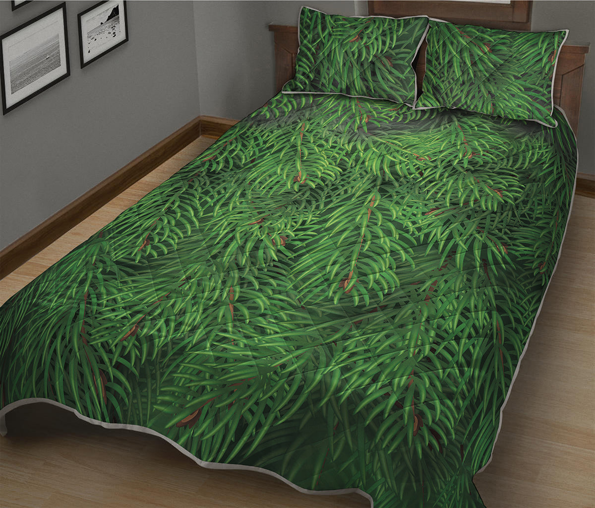 Christmas Tree Branches Print Quilt Bed Set