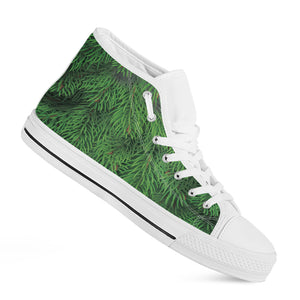 Christmas Tree Branches Print White High Top Shoes