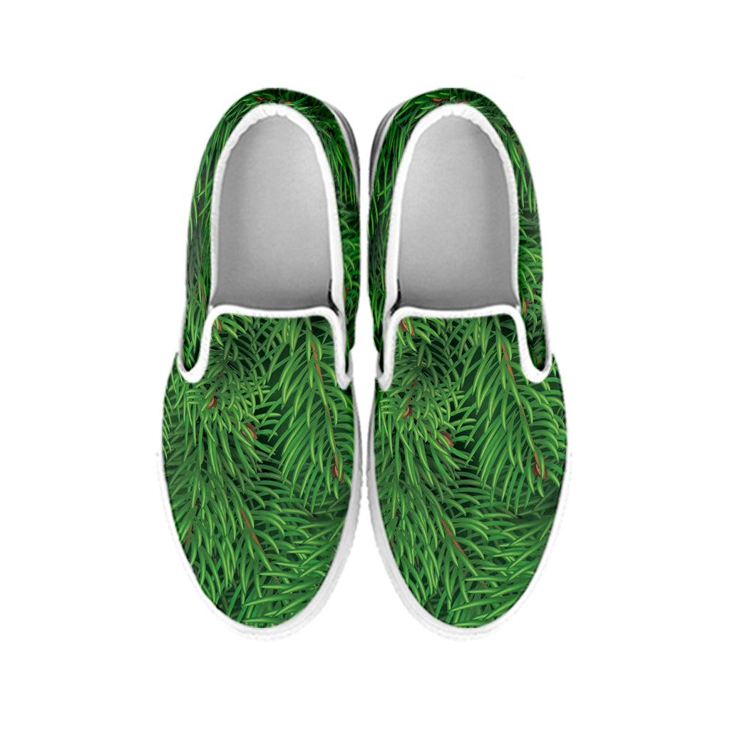 Christmas Tree Branches Print White Slip On Shoes