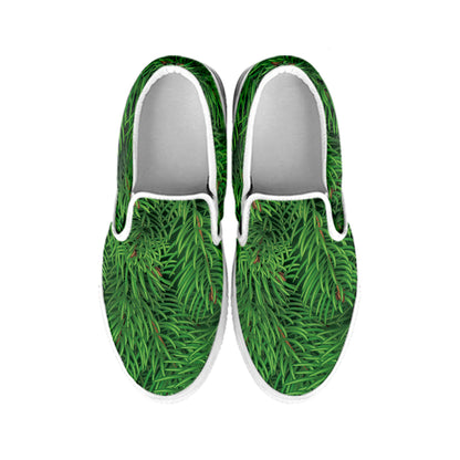 Christmas Tree Branches Print White Slip On Shoes
