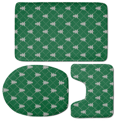 Christmas Tree Knitted Pattern Print 3 Piece Bath Mat Set