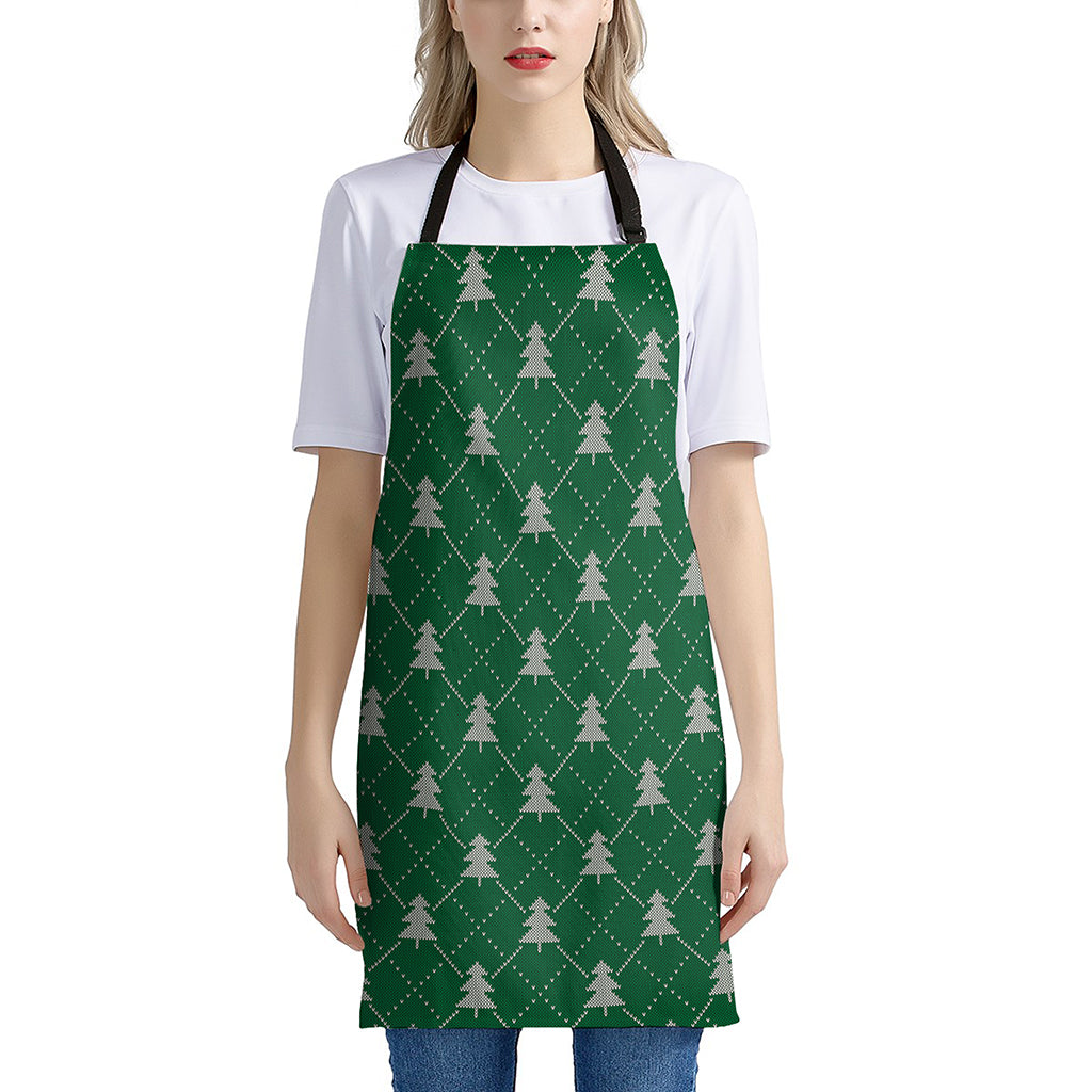 Christmas Tree Knitted Pattern Print Apron