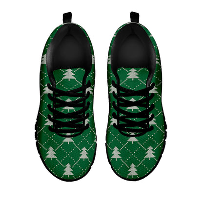 Christmas Tree Knitted Pattern Print Black Sneakers