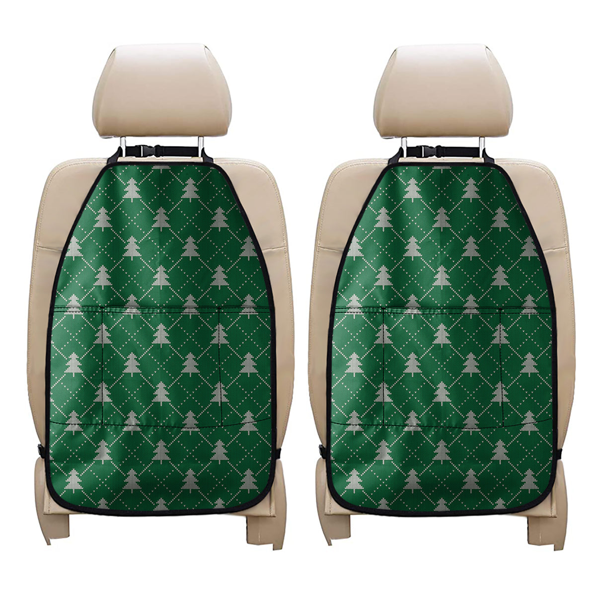 Christmas Tree Knitted Pattern Print Car Seat Organizers