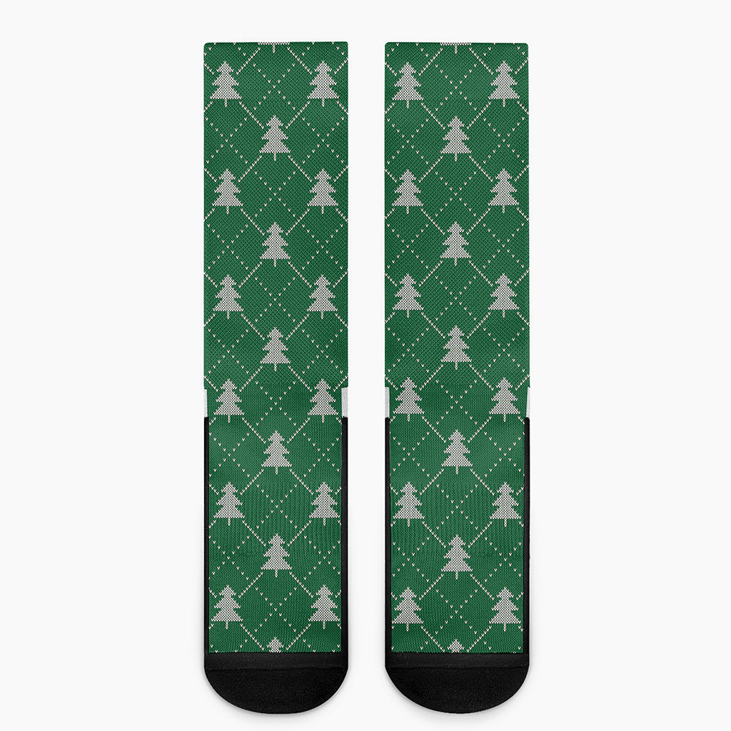 Christmas Tree Knitted Pattern Print Crew Socks