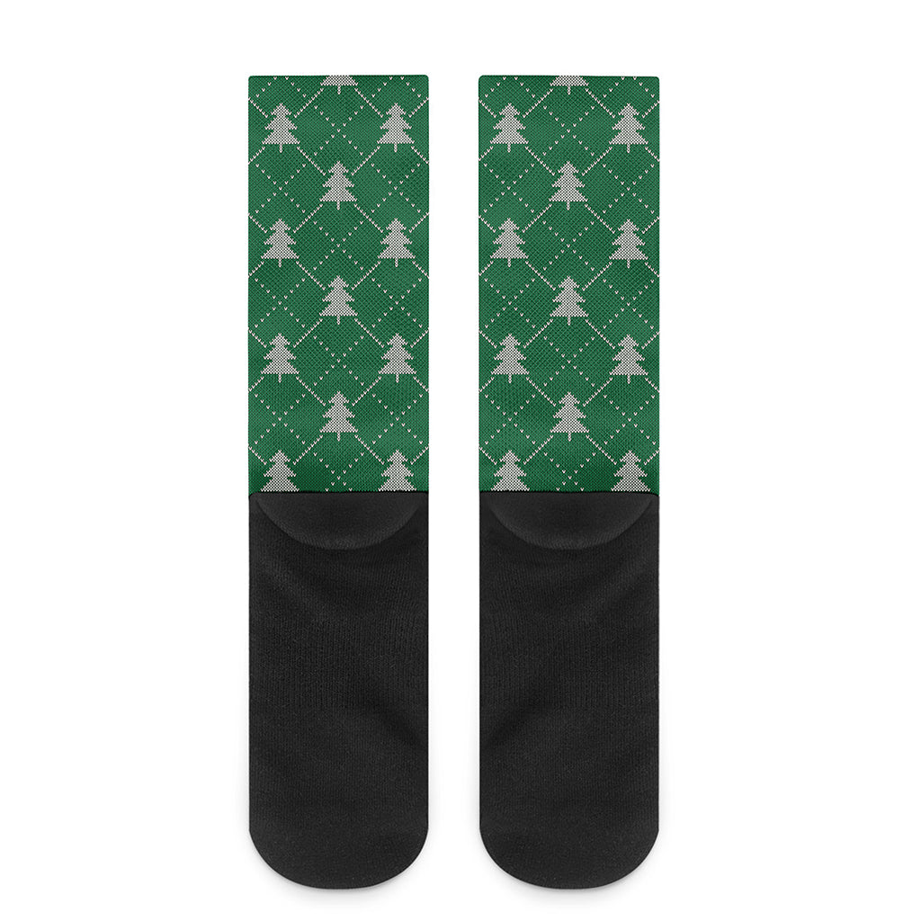 Christmas Tree Knitted Pattern Print Crew Socks