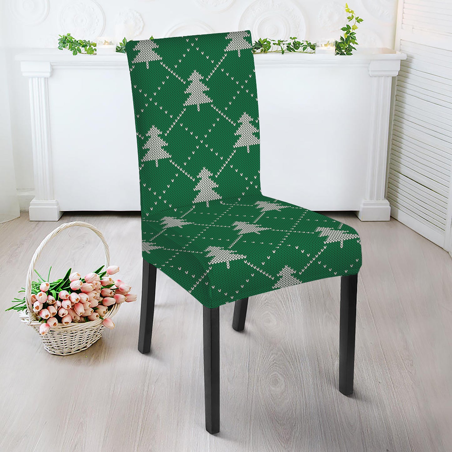 Christmas Tree Knitted Pattern Print Dining Chair Slipcover