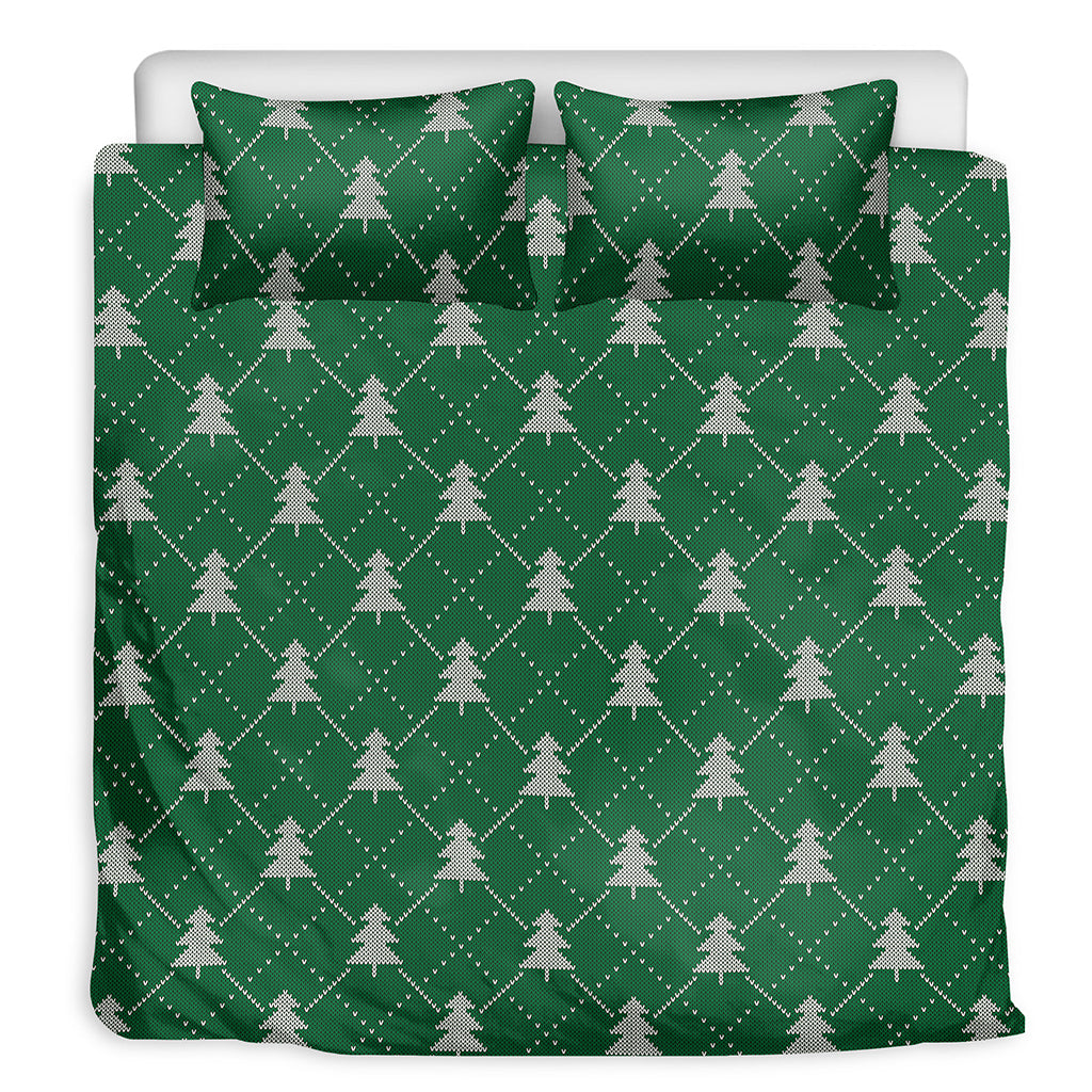 Christmas Tree Knitted Pattern Print Duvet Cover Bedding Set