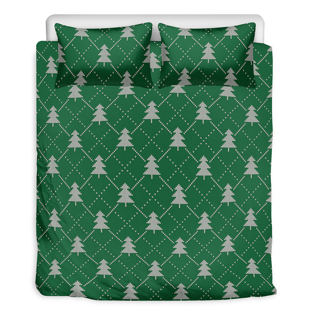 Christmas Tree Knitted Pattern Print Duvet Cover Bedding Set