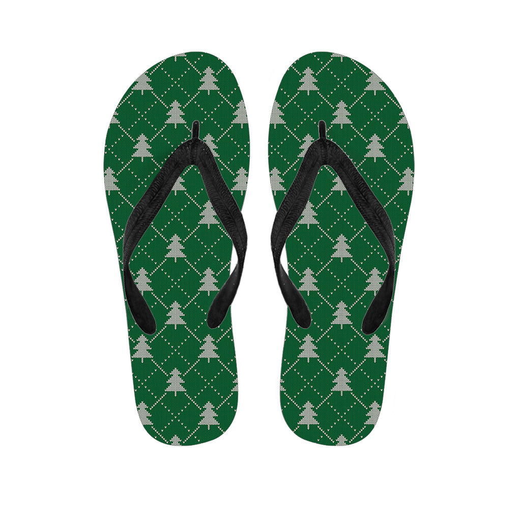 Christmas Tree Knitted Pattern Print Flip Flops