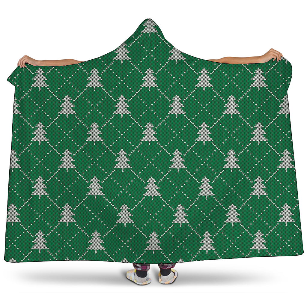 Christmas Tree Knitted Pattern Print Hooded Blanket