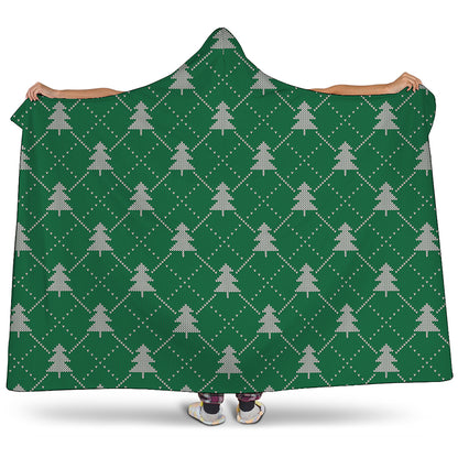 Christmas Tree Knitted Pattern Print Hooded Blanket