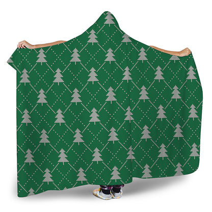Christmas Tree Knitted Pattern Print Hooded Blanket