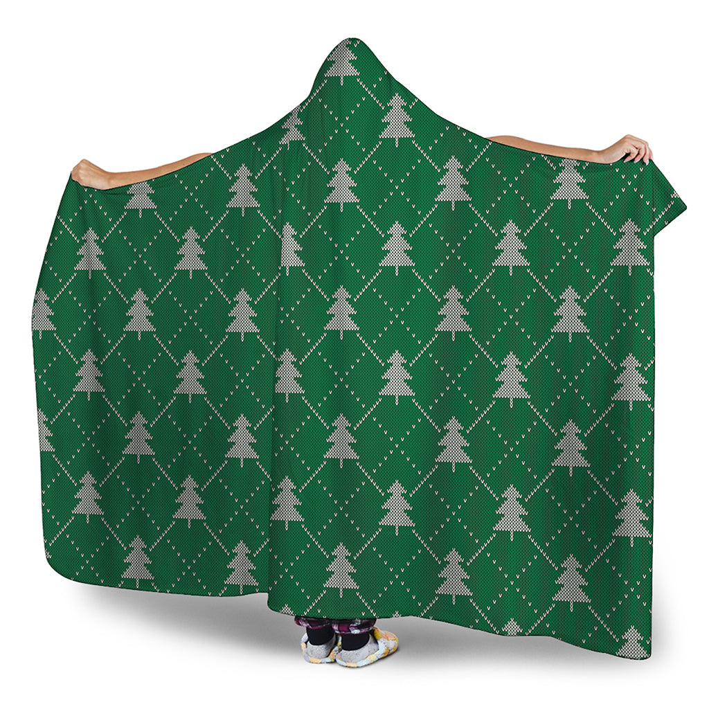 Christmas Tree Knitted Pattern Print Hooded Blanket