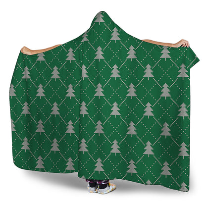 Christmas Tree Knitted Pattern Print Hooded Blanket