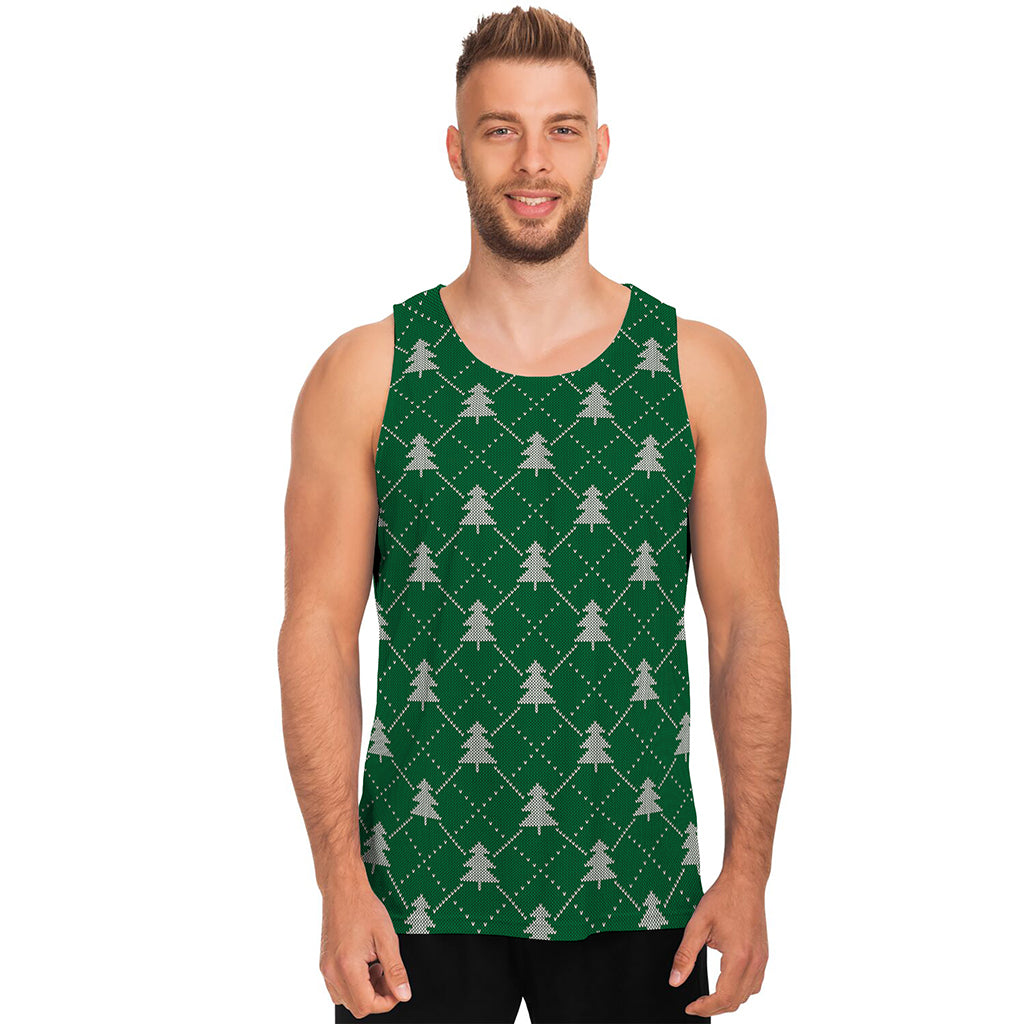 Christmas Tree Knitted Pattern Print Men's Tank Top