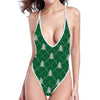 Christmas Tree Knitted Pattern Print One Piece High Cut Swimsuit